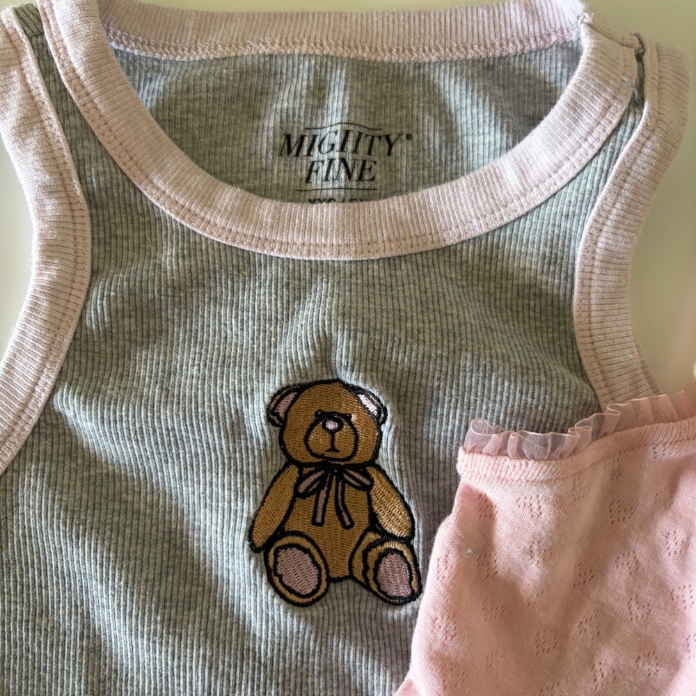 Mighty Fine Teddy Bear Tank & Forever 21 Pink Heart Camisole Bundle Small